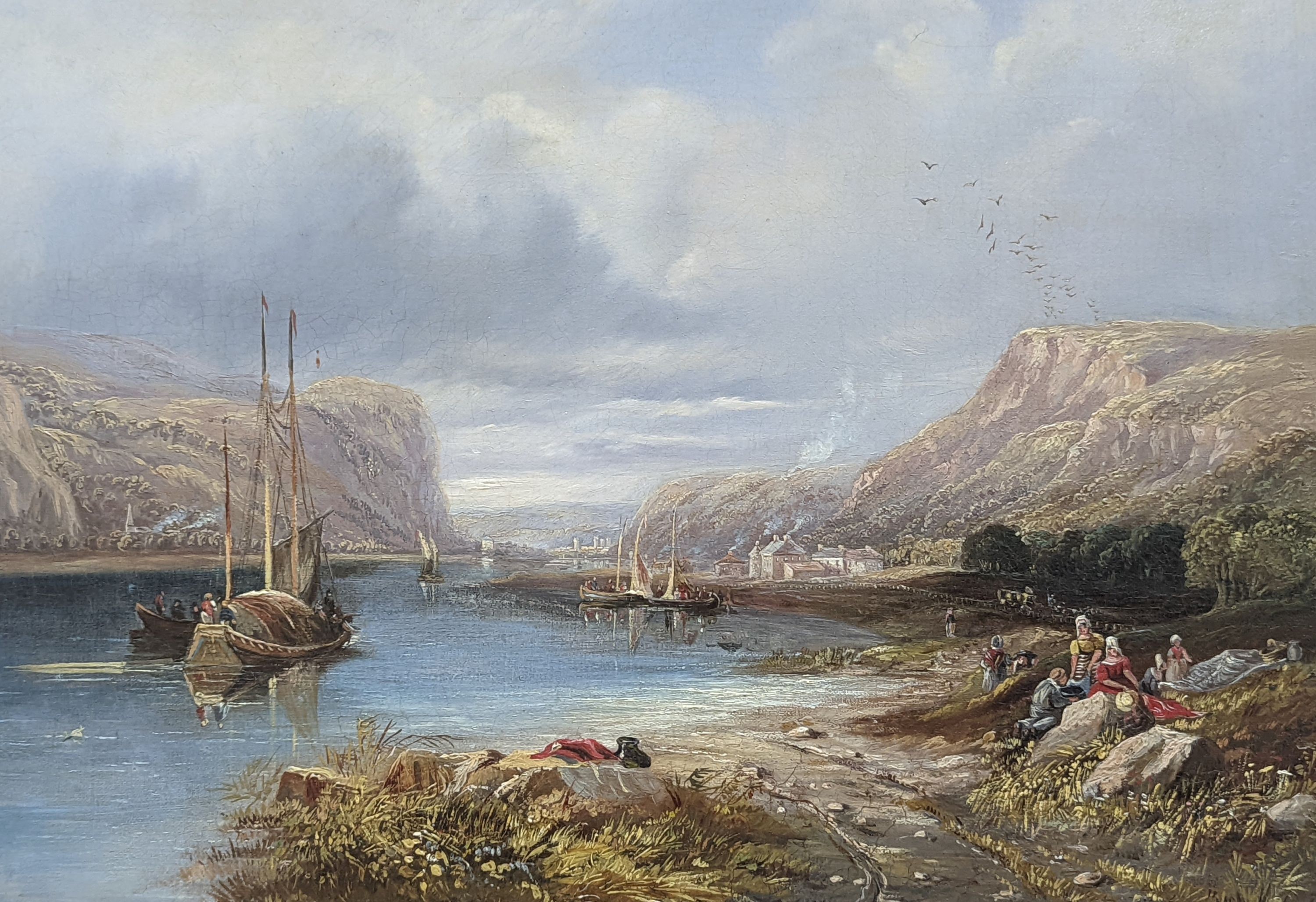 Attributed to James Pattison Cockburn, oil on canvas, lake scene 28.5x41cm